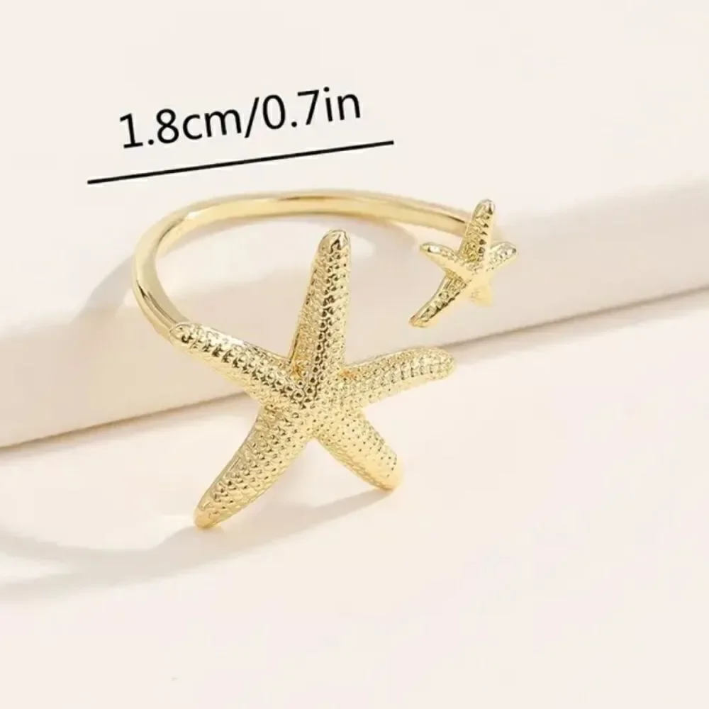 Starfish cuff ring silvertone
